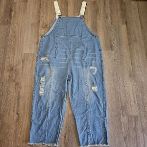 Women's Distressed Denim Overalls